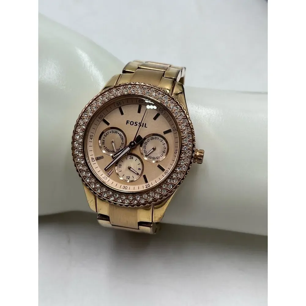 Fossil Stella‎ ES3003 Stainless Steel Analog Rose Dial Quartz Watch DE315 XS